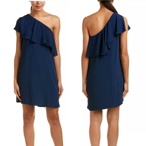 CECE Women's Tunic Dress One Shoulder Navy Blue Size: 8 - Picture 5 of 8